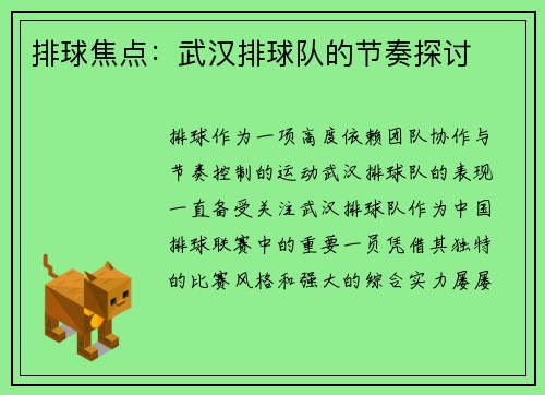 排球焦点：武汉排球队的节奏探讨