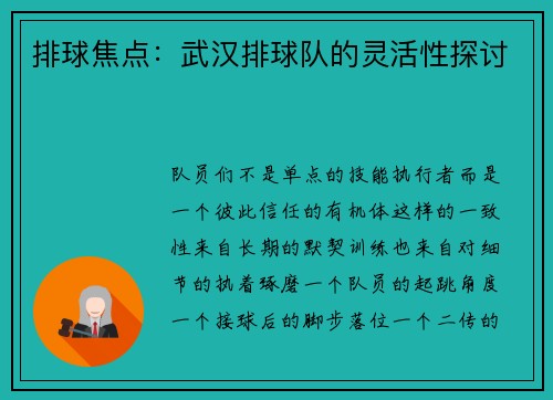 排球焦点：武汉排球队的灵活性探讨
