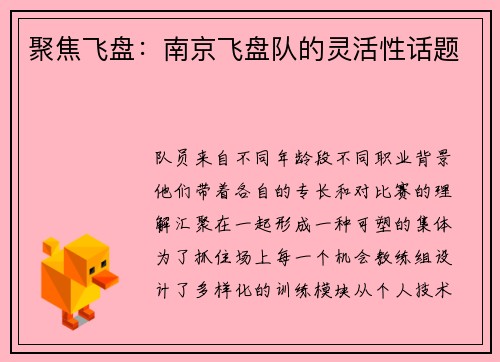聚焦飞盘：南京飞盘队的灵活性话题