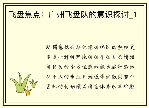 飞盘焦点：广州飞盘队的意识探讨_1